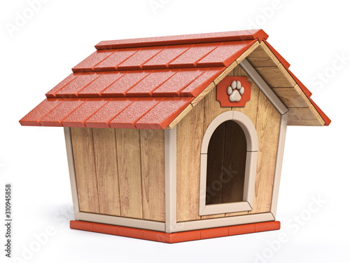 Wooden dog house Side view 3D