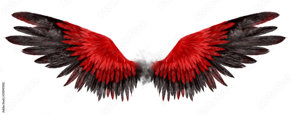 Obraz Piękne magiczne czerwone czarne skrzydła narysowane z efektem akwareli