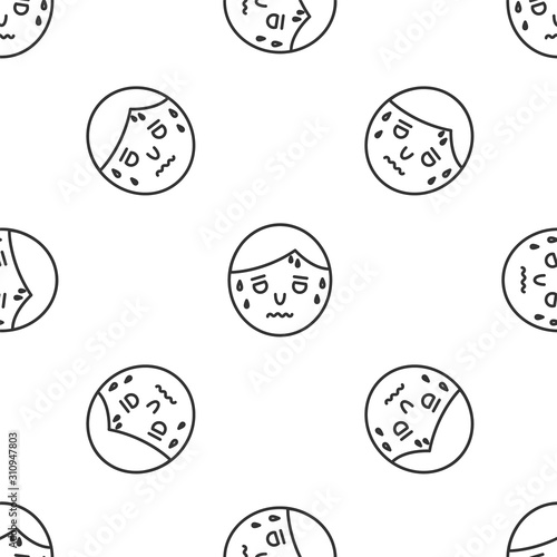 Grey line Man with excessive sweating icon isolated seamless pattern on white background. Vector Illustration