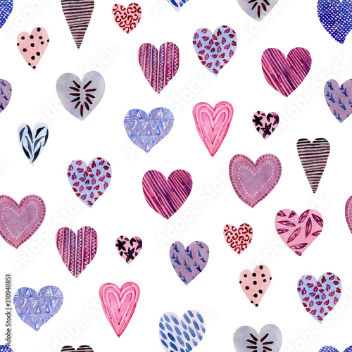 Watercolor hearts pattern 01