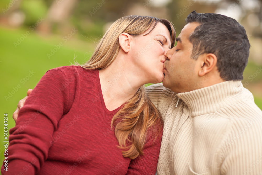 Attractive Mixed Race Couple Portrait in the Park Attractive Mixed Race Couple Portrait in the Park