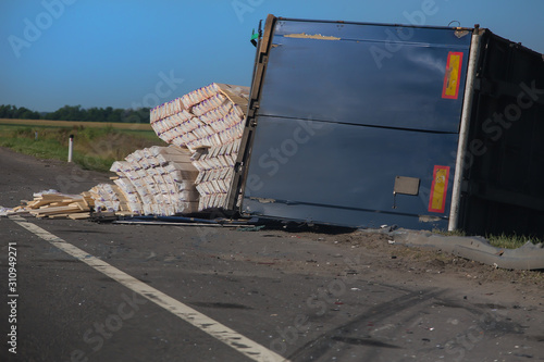 Photography accident on the road overturned truck