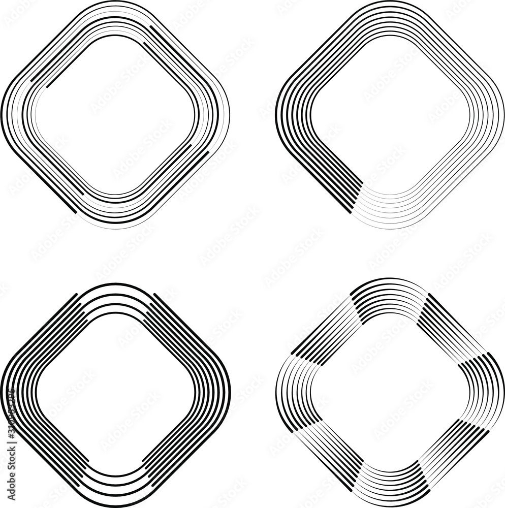 Set of black vector abstract lines in rounded rectangle form. Geometric ...