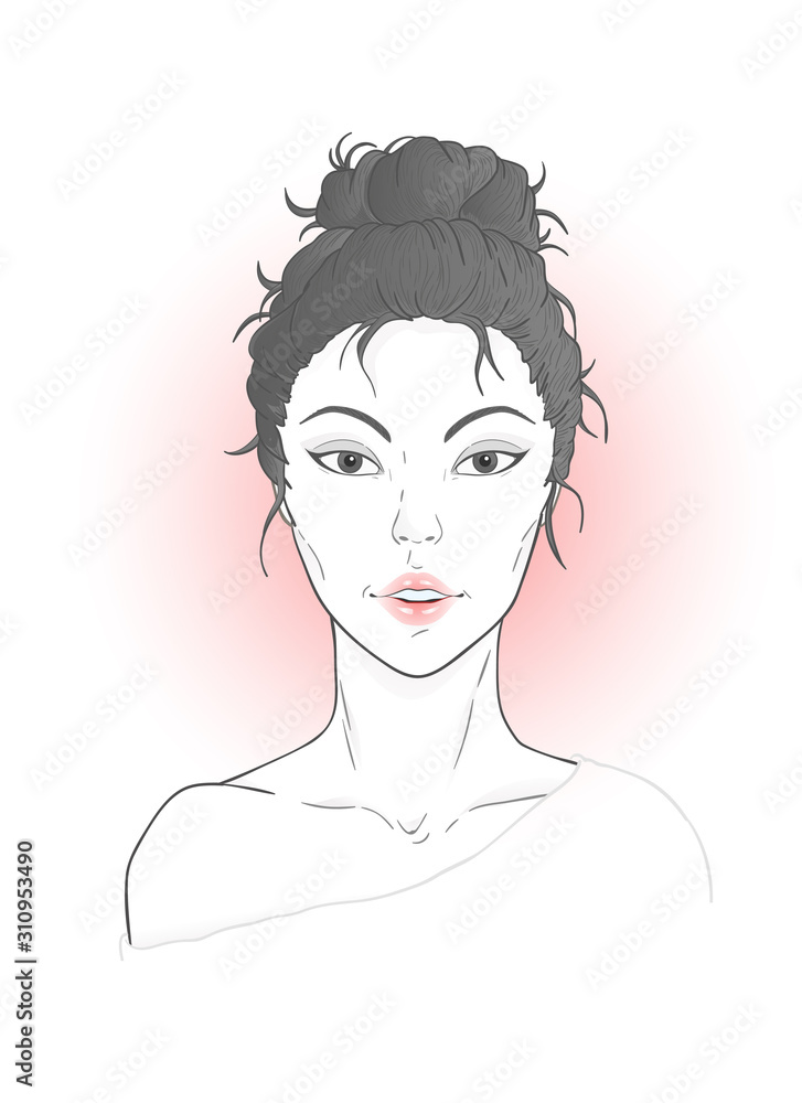Vector portrait of young beautiful Asian woman. Vector portrait of young beautiful Asian woman.