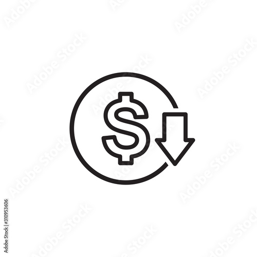 Cost reduction dollar down icon symbol vector illustration