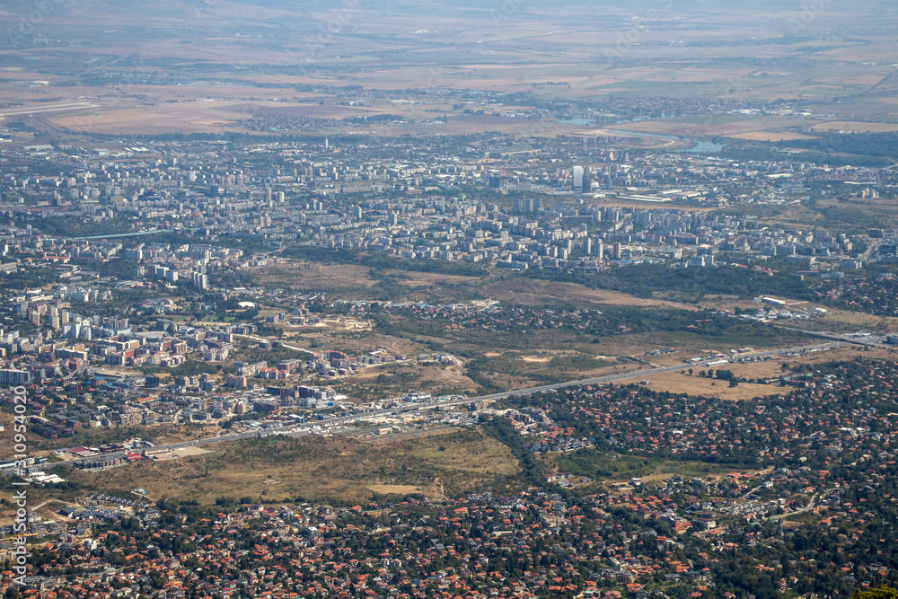 View of city of Sofia from Kamen Del Peak at Vitosha Mountain