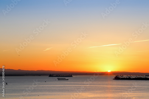 Long Beach port, California at dawn