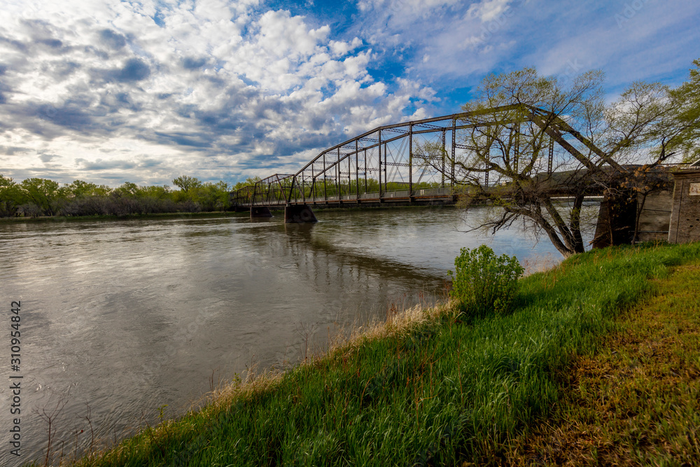 MAY 22, 2019, Fort Benton, Montana, USA - Historic Fort Benton, and Fort Benton Bridge, Montana, site of Lewis and Clark and the birthplace of Montana