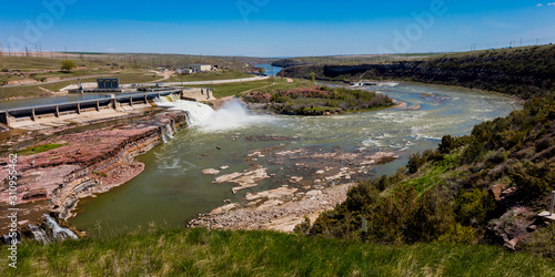 MAY 23, 2019, GREAT FALLS, MT., USA - Rainbow Dam of The Great Falls of the Missouri River in Great Falls, Montana and hydroelectric plant photo