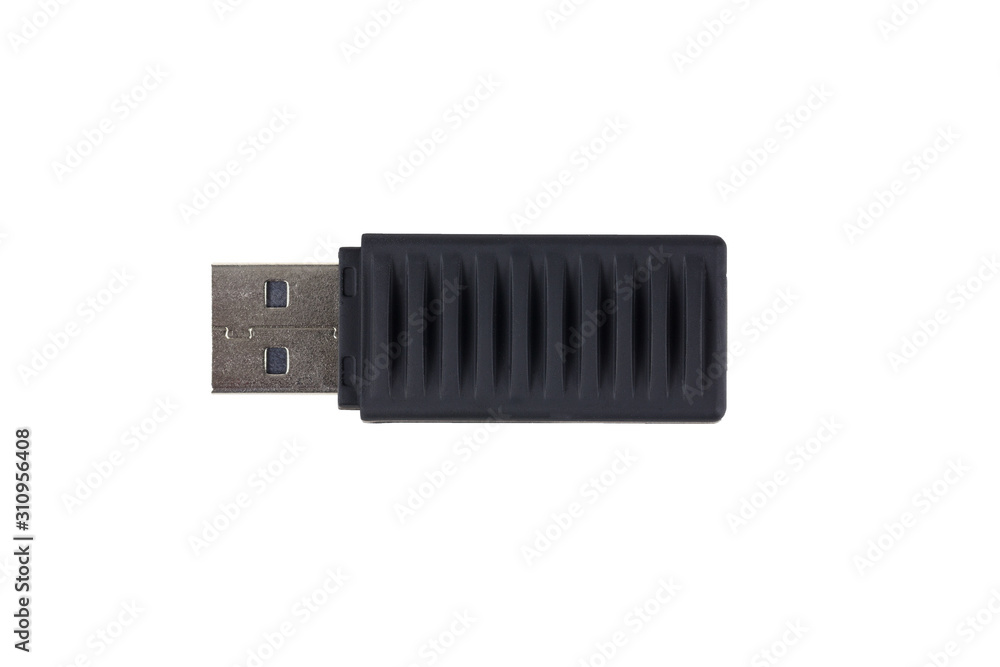 Black plastic USB, flash drive on white isolated background Black plastic USB, flash drive on white isolated background