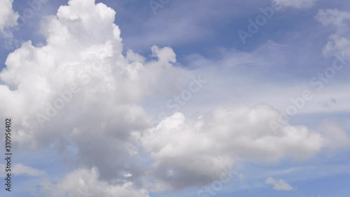 White clouds with blue sky in slow motion clip.