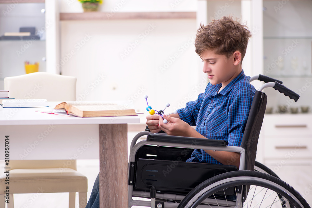 Disabled kid preparing for school at home Disabled kid preparing for school at home