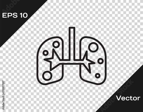 Black line Lungs icon isolated on transparent background. Vector Illustration