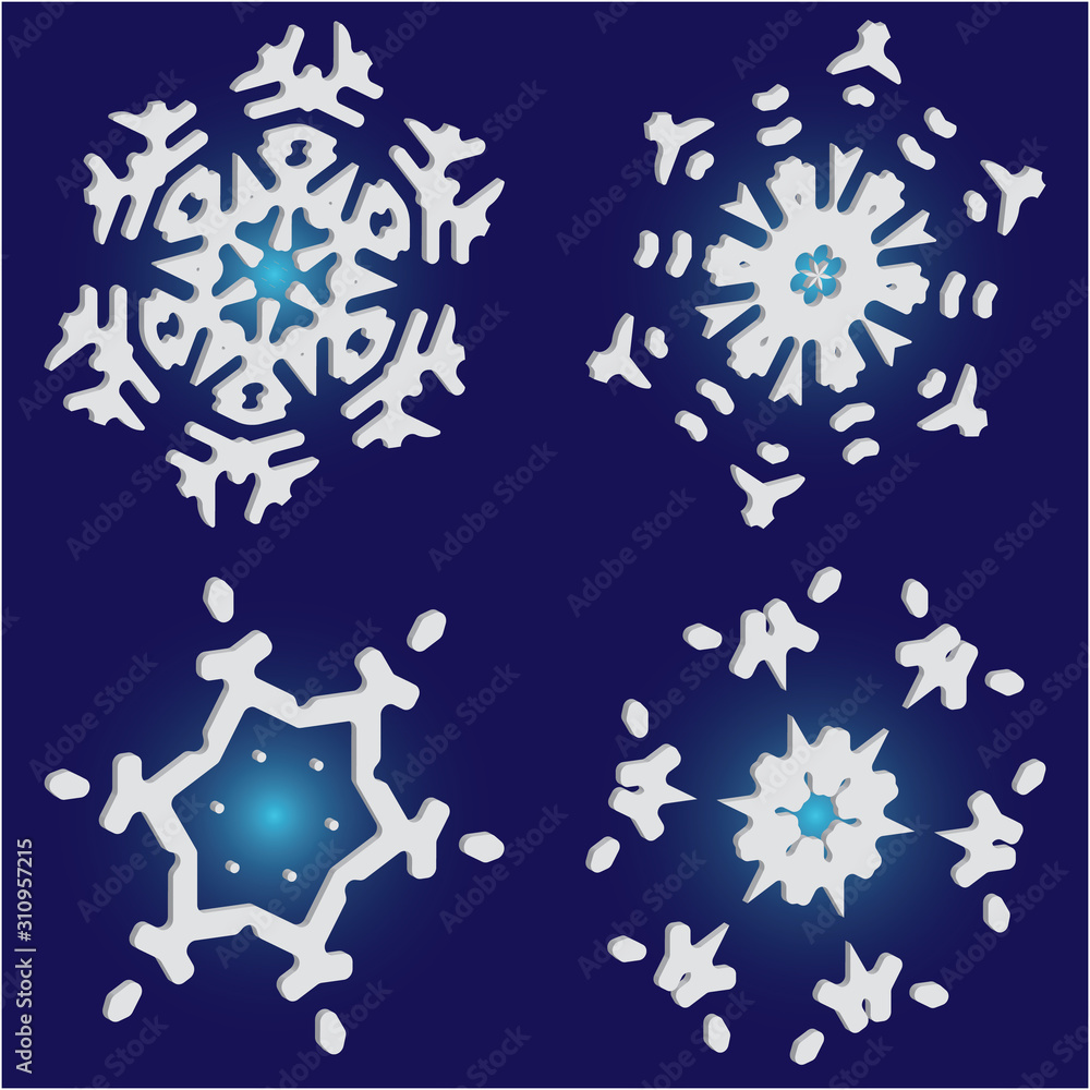 Collection of cute snowflakes on blue background. Collection of cute snowflakes on blue background.