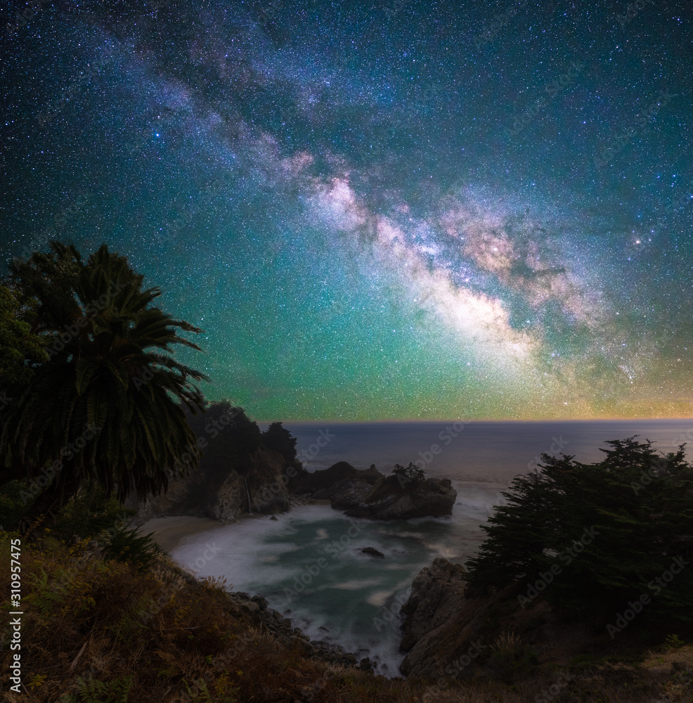 Milky way over the McWay falls, California