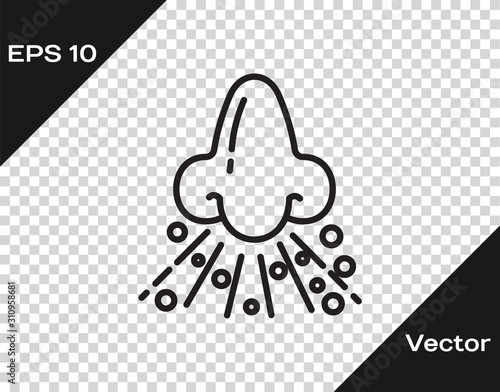 Black line Runny nose icon isolated on transparent background. Rhinitis symptoms, treatment. Nose and sneezing. Nasal diseases. Vector Illustration