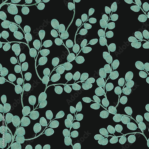 Obraz na plátně Eucalyptus branch with leaves vector hand drawn seamless pattern