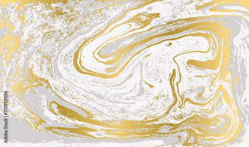 Green and gold ripple of agate background. Golden powder marble