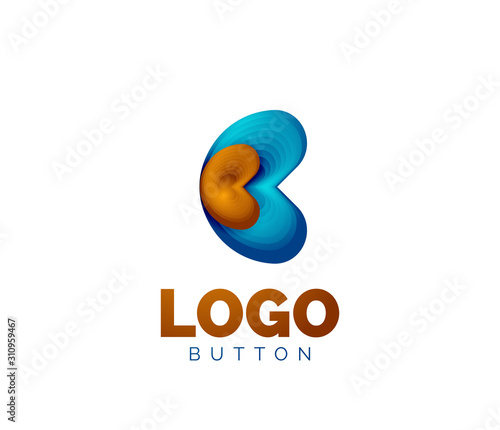 Abstract round shape logo template. Minimal geometrical design, 3d geometric bold symbol in relief style with color blend steps effect. Vector Illustration