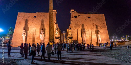 Luxor Temple at night (ancient Thebes) was constructed approximately 1400 BCE photo