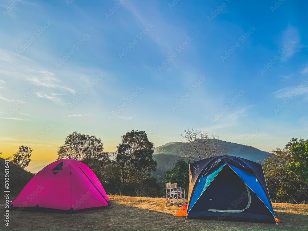 Beautiful colors tents camping in the mountains travel and nature backgrounds
