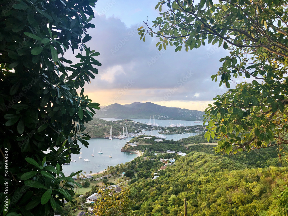 Antigua coastline as seen from the mountains