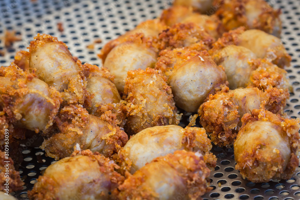 Sausages are fried, colorful, delicious Sausages are fried, colorful, delicious