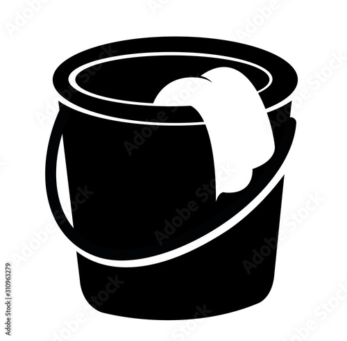 black bucket silhouette and washclothes icon vector