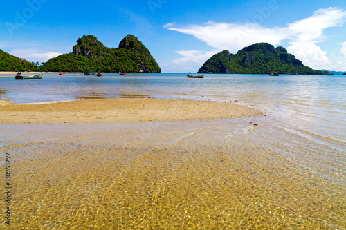 Beach and sand fishing boat at Baan Koh Teap beach