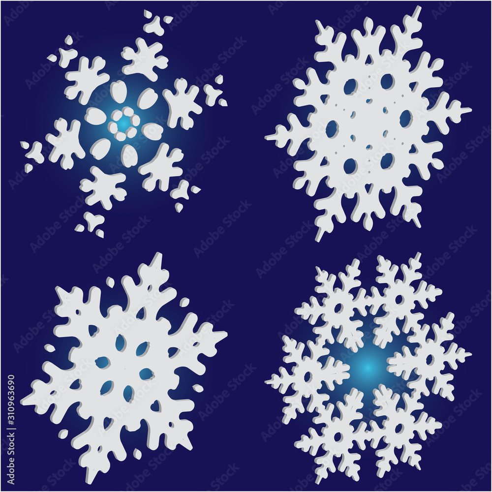 Set of christmas paper snowflakes on blue background. Set of christmas paper snowflakes on blue background.