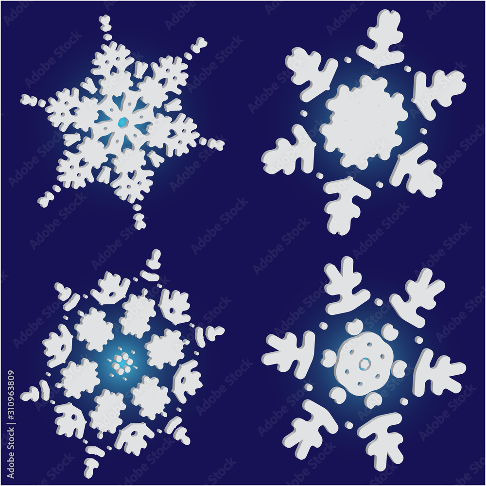 Collection of cute snowflakes on blue background. Collection of cute snowflakes on blue background.