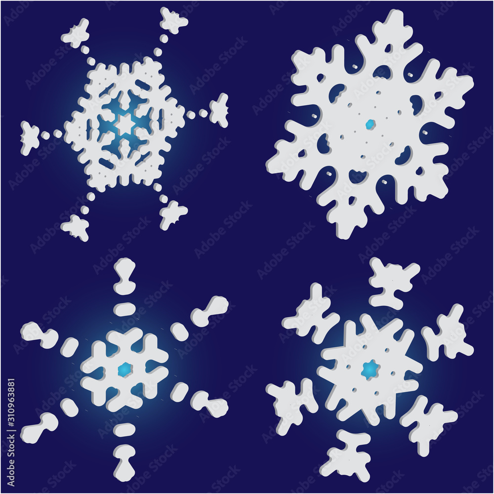 Kit of simple, beautiful snowflakes on blue background. Kit of simple, beautiful snowflakes on blue background.