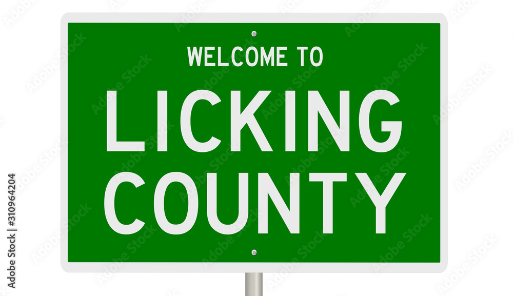 Rendering of a green 3d highway sign for Licking County