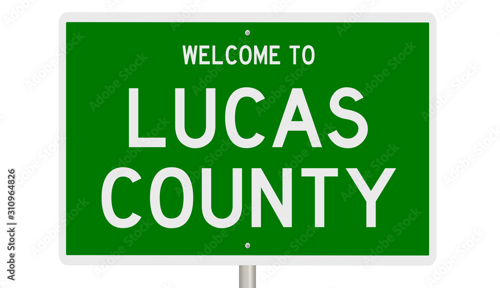 Rendering of a green 3d highway sign for Lucas County
