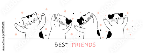 Draw banner funny cat Best friends concept.