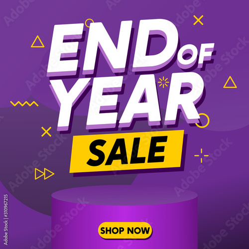 End of Year Sale Banner Template Vector for Poster, Flyer and Card with Purple Gradient Background