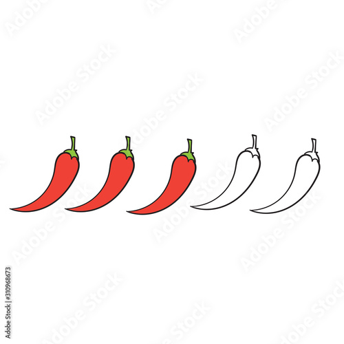 hand drawn Spicy chili pepper level. spicy food mild and extra hot sauce, chili pepper red outline icons vector isolated background