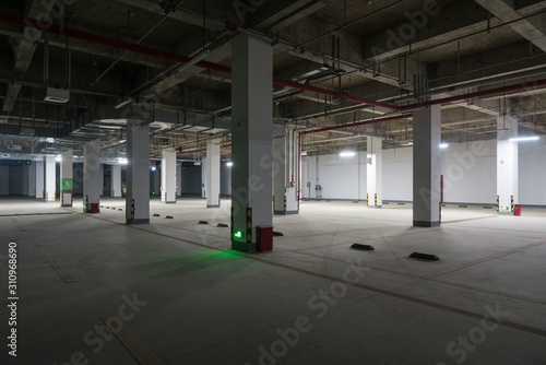 Indoor space of large underground parking lot