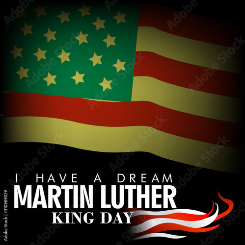 Typography design with words on the text MLK in American Flag colors on an isolated black background photo