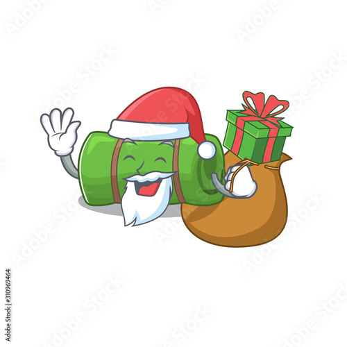 Santa camping mat Scroll Cartoon character design with box of gift