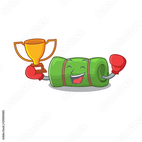 Super cool Boxing winner camping mat Scroll in mascot cartoon design