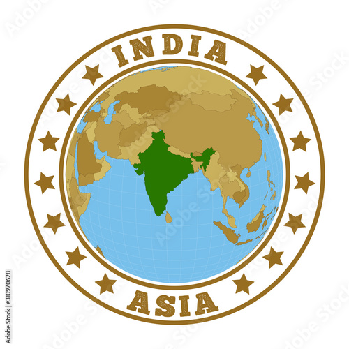 India round logo Badge of country with map of India in world context  Country sticker stamp with Stock Vector by ©gagarych 349137636