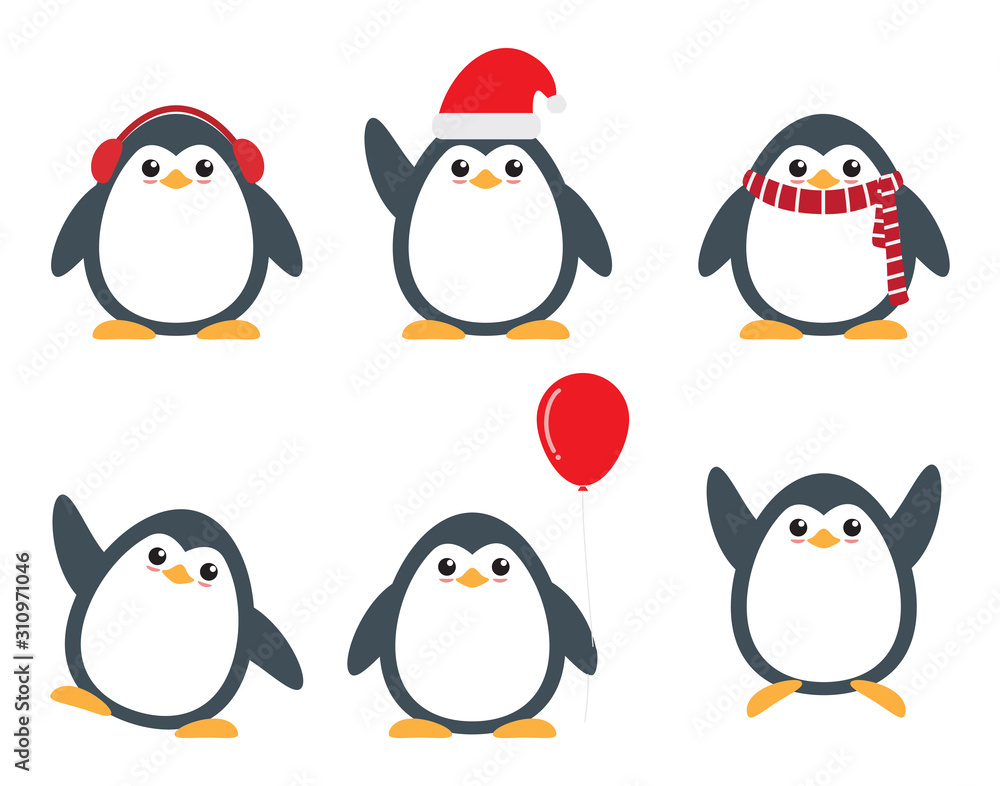 Cute penguin cartoon characters set in different poses on white background Cute penguin cartoon characters set in different poses on white background