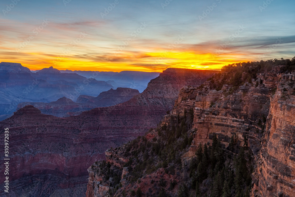 Sunrise glow over the Grand Canyon