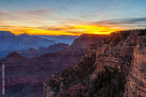 Sunrise glow over the Grand Canyon