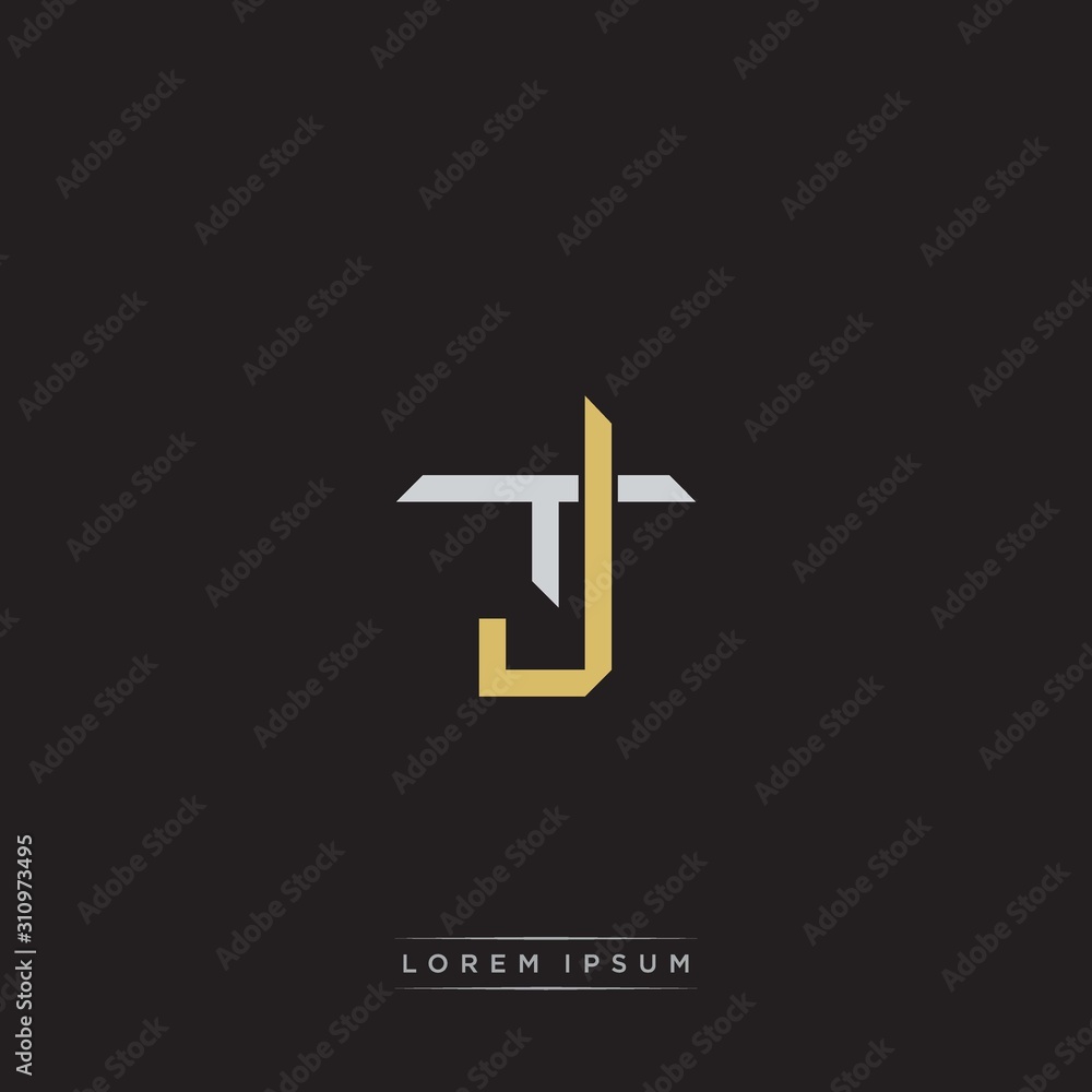 Obraz premium JT Initial letter overlapping interlock logo monogram line art style