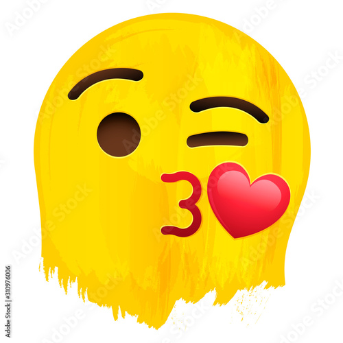 Kissing Mouth Smile Emotion Face on paint background vector illustration