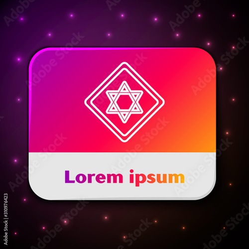 White line Star of David icon isolated on black background. Jewish religion symbol. Symbol of Israel. Rectangle color button. Vector Illustration