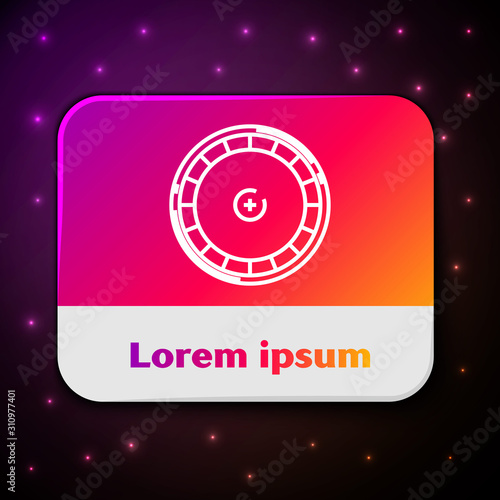 White line Casino roulette wheel icon isolated on black background. Rectangle color button. Vector Illustration