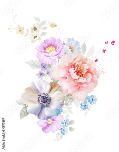 Combination of watercolor flower elements © long